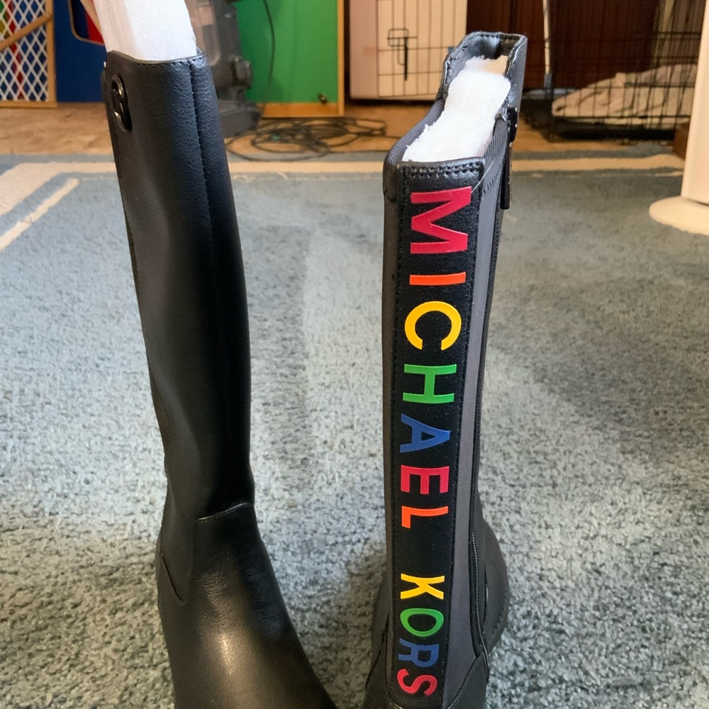 Michael Kors Black Tall Boots with Multicolor Logo
